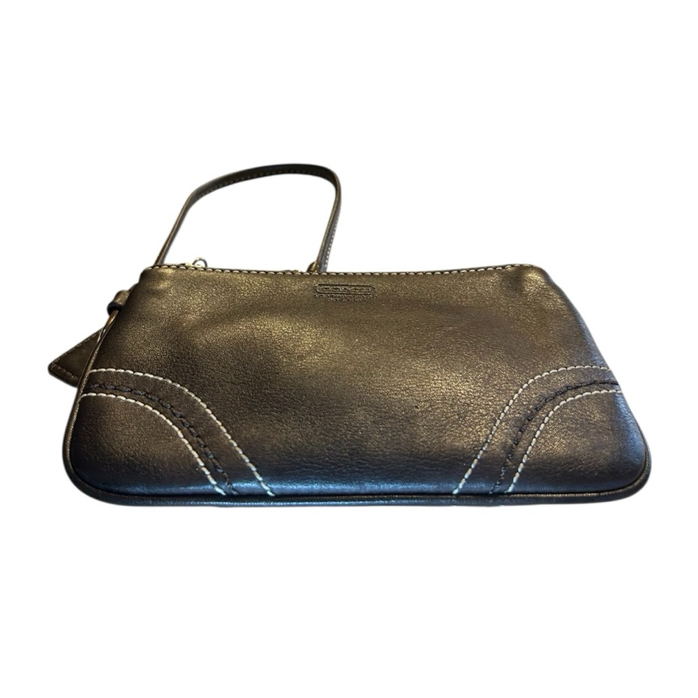 Coach SoHo Black Leather Wristlet with Contrast Stitching - Picture 7 of 9